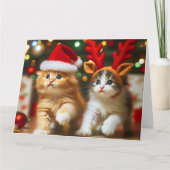 サンタクロースとトナカイの帽子が可愛い子猫 サンキューカード (正面)