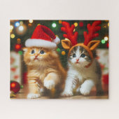 サンタクロースとトナカイの帽子が可愛い子猫 ジグソーパズル (横)