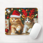 サンタクロースとトナカイの帽子が可愛い子猫 マウスパッド (マウス)