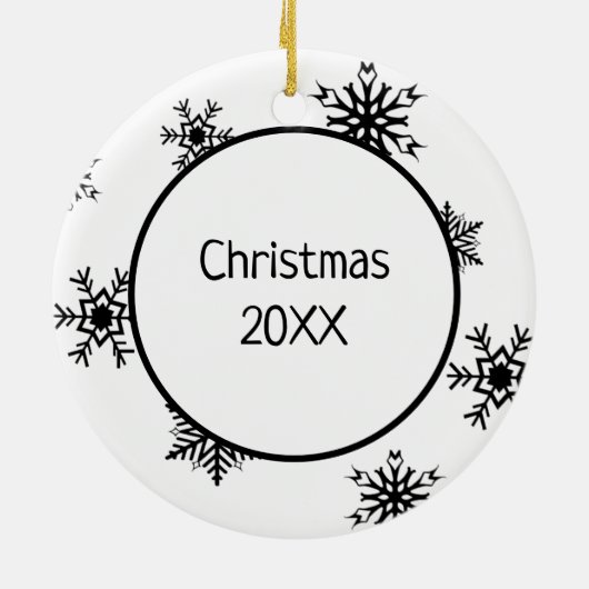 サンタクロースとトナカイの雪の結晶クリスマス セラミックオーナメント (裏面)