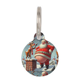 サンタクロースとトナカイの面白いクリスマス ペット　ネームタグ