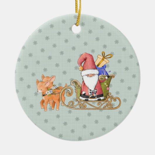 サンタクロースとトナカイカスタム セラミックオーナメント (正面)