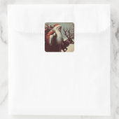 サンタクロースとトナカイヴィンテージイラストレーション スクエアシール (バッグ)