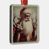 サンタクロースとトナカイヴィンテージイラストレーション メタルオーナメント (右)