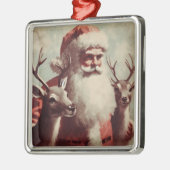 サンタクロースとトナカイヴィンテージイラストレーション メタルオーナメント (左)