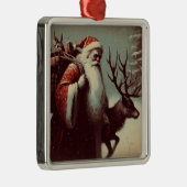 サンタクロースとトナカイヴィンテージイラストレーション メタルオーナメント (右)