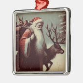 サンタクロースとトナカイヴィンテージイラストレーション メタルオーナメント (左)