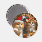 サンタクロースとトナカイ帽子の可愛い子猫1 マグネット (正面/裏面)
