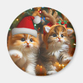 サンタクロースとトナカイ帽子の可愛い子猫1 マグネット (正面)