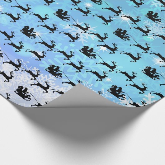 サンタクロースとトナカイ飛んでいるのクリスマス ラッピングペーパー (コーナー)