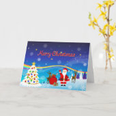 サンタクロースとトナカイ カード (黄色い花)