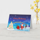 サンタクロースとトナカイ カード (黄色い花)