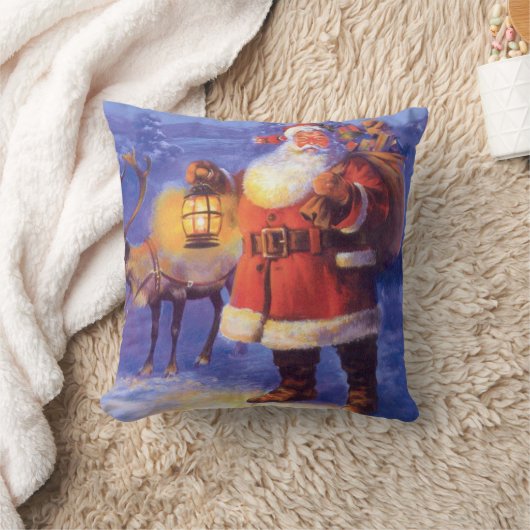 サンタクロースとトナカイ クッション (ブランケット)