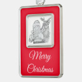 サンタクロースとトナカイ シルバープレートフレームオーナメント (左)