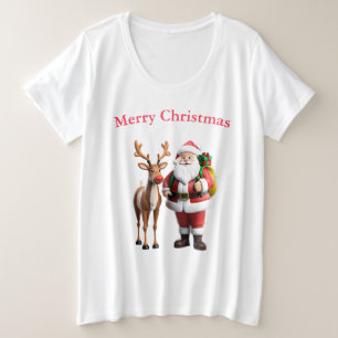 サンタクロースとトナカイ プラスサイズTシャツ