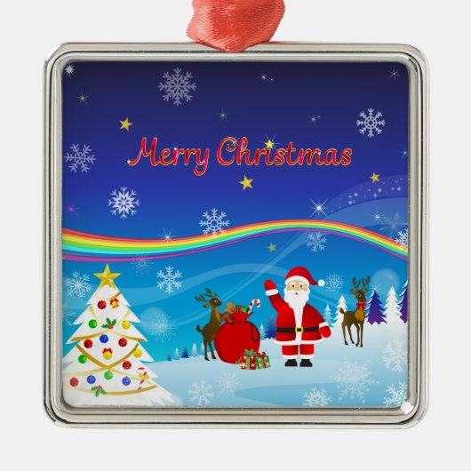 サンタクロースとトナカイ メタルオーナメント (正面)