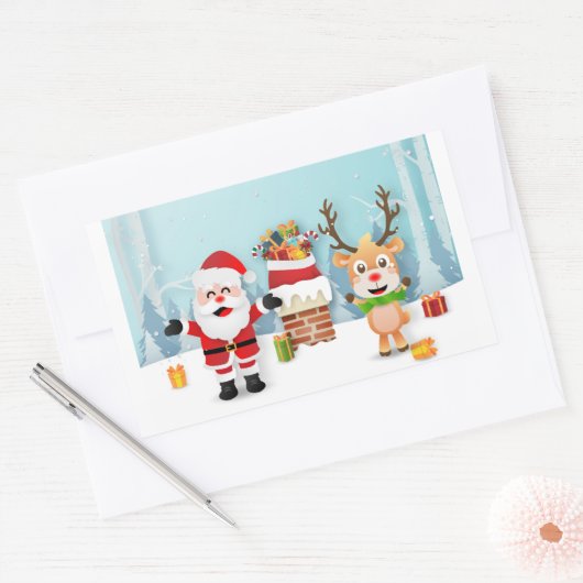 サンタクロースとトナカイ 長方形シール (封筒)