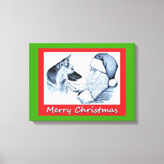 サンタクロースとドイツのシェパードがクリスマスに キャンバスプリント (正面)