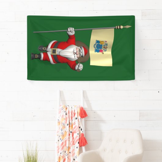 サンタクロースとニュージャージー州旗 横断幕 (インサイチュ)