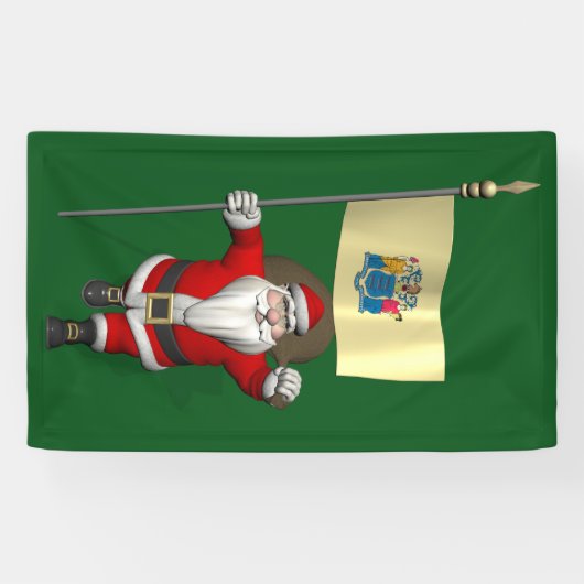 サンタクロースとニュージャージー州旗 横断幕 (横)