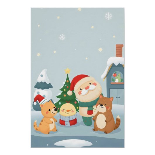 サンタクロースとネコを持つクリスマス ポスター (正面)