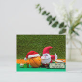 サンタクロースとバスケットボールクリスマスカード ポストカード (スタンド正面)