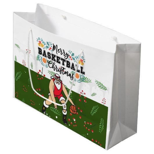 サンタクロースとバスケットボールクリスマスロード ラージペーパーバッグ (正面アングル)