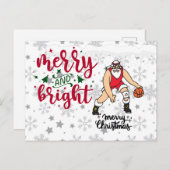 サンタクロースとバスケットボールクリスマス シーズンポストカード (正面/裏面)