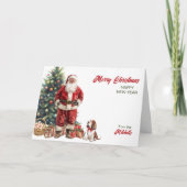 サンタクロースとバスセットハウンドクリスマスカード シーズンカード (正面)