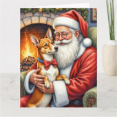 サンタクロースとバセンジーのクリスマスアート カード (正面)
