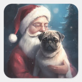 サンタクロースとパグのクリスマス スクエアシール (正面)