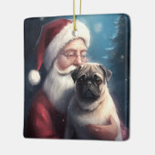 サンタクロースとパグのクリスマス セラミックオーナメント (左)