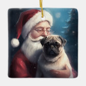 サンタクロースとパグのクリスマス セラミックオーナメント (正面)