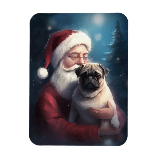 サンタクロースとパグのクリスマス マグネット (縦)