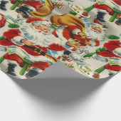 サンタクロースとビンテージのクリスマスティータイム ラッピングペーパー (角)