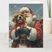 サンタクロースとビーグル犬のクリスマス カード (正面)