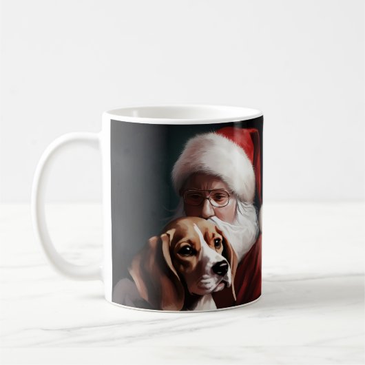 サンタクロースとビーグル犬のクリスマス コーヒーマグカップ (左)