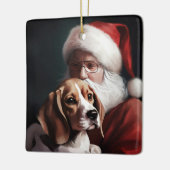 サンタクロースとビーグル犬のクリスマス セラミックオーナメント (左)