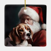 サンタクロースとビーグル犬のクリスマス セラミックオーナメント (裏面)