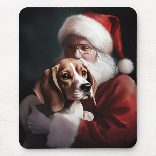 サンタクロースとビーグル犬のクリスマス マウスパッド (正面)