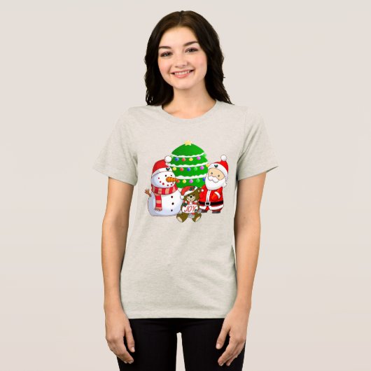 サンタクロースとフレンズのクリスマス トライブレンドTシャツ (正面全面)