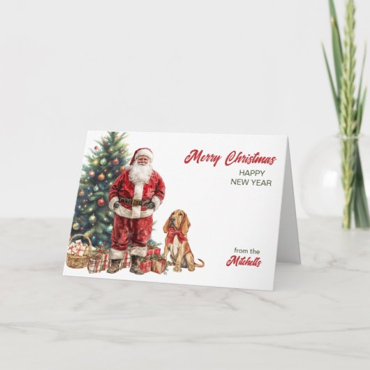 サンタクロースとブラッドハウンドのクリスマスカード シーズンカード (正面)