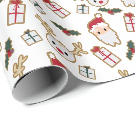 サンタクロースとプレゼントクリスマスクッキーパターン ラッピングペーパー (ロールコーナー)