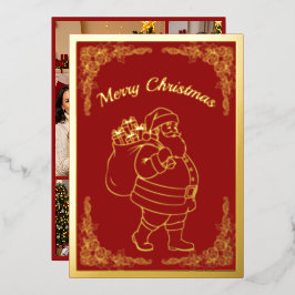サンタクロースとプレゼント、赤、金ゴールド 箔シーズンカード