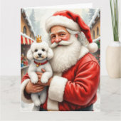 サンタクロースとプードルのクリスマスアート カード (正面)