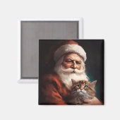 サンタクロースとペルシャ猫のクリスマス マグネット (正面/裏面)