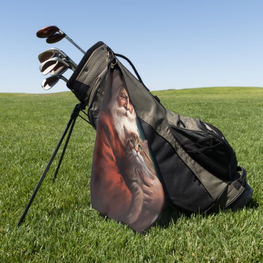 サンタクロースとペルシャ猫フェスティバルクリスマス ゴルフタオル (グリーン)