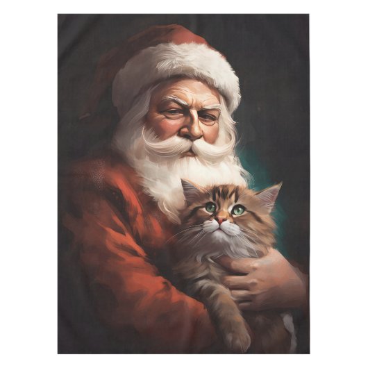 サンタクロースとペルシャ猫フェスティバルクリスマス テーブルクロス (正面)