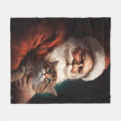 サンタクロースとペルシャ猫フェスティバルクリスマス フリースブランケット (正面(横))