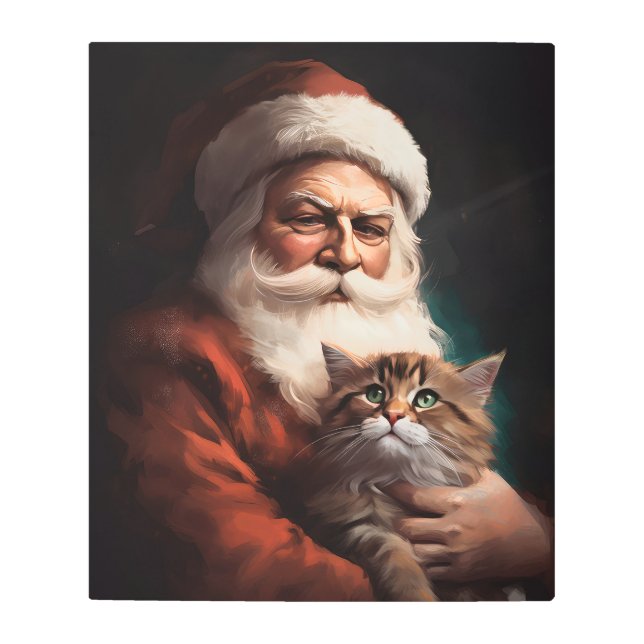 サンタクロースとペルシャ猫フェスティバルクリスマス メタルプリント (正面)